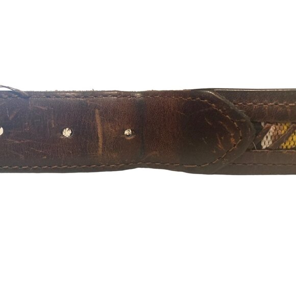 Columbia Mens 44 Belt Brown Leather Multi Color Embroidered Southwest Woven - Picture 9 of 10